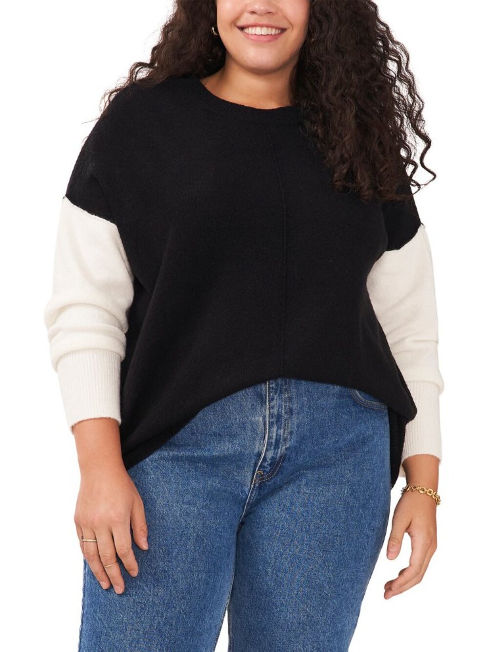 Vince Camuto 1X NWT Black & White Colorblock Sweater Drop Shoulder